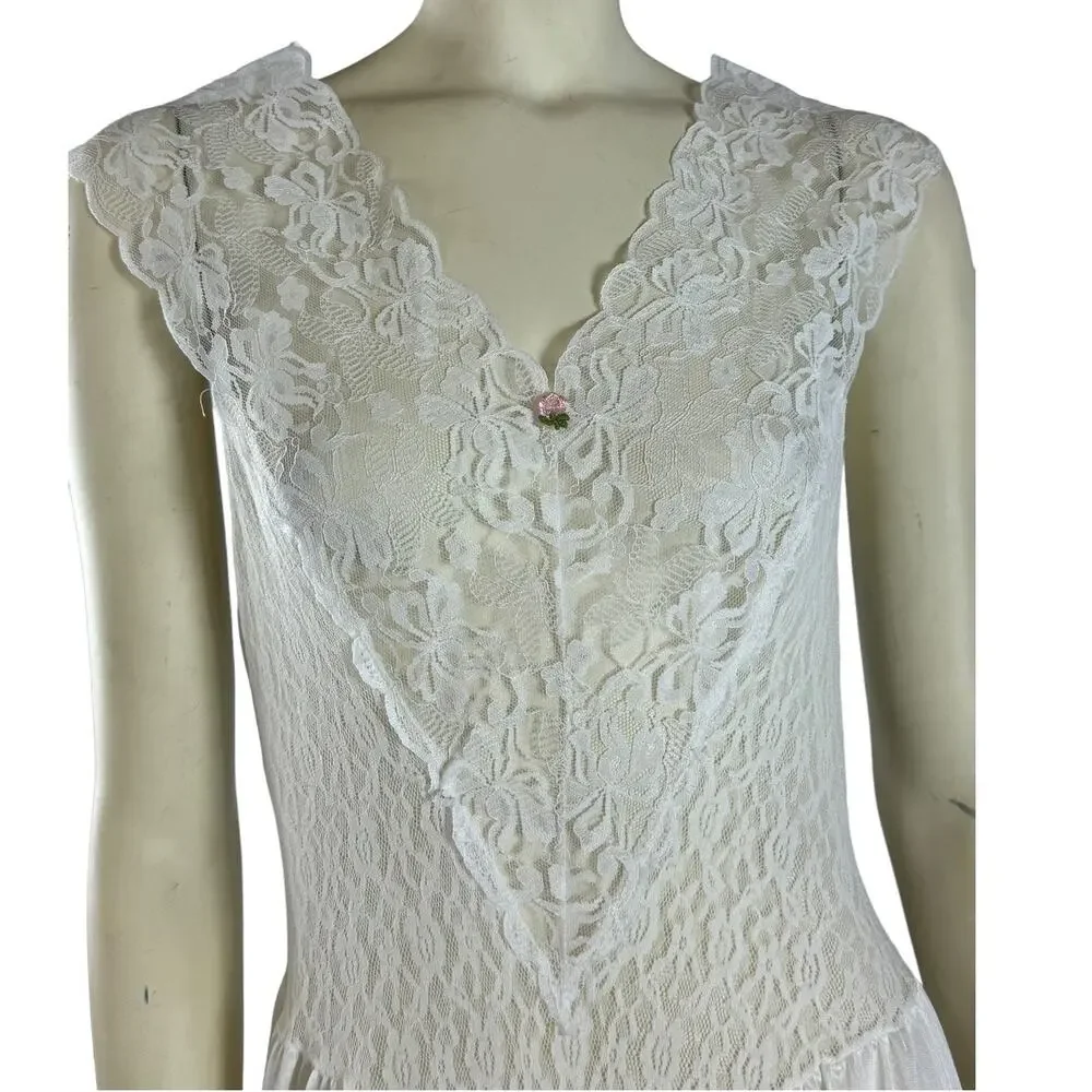 1970s Cira Ivory Lace & Satin Bias-Cut Slip Dress Made in USA size small